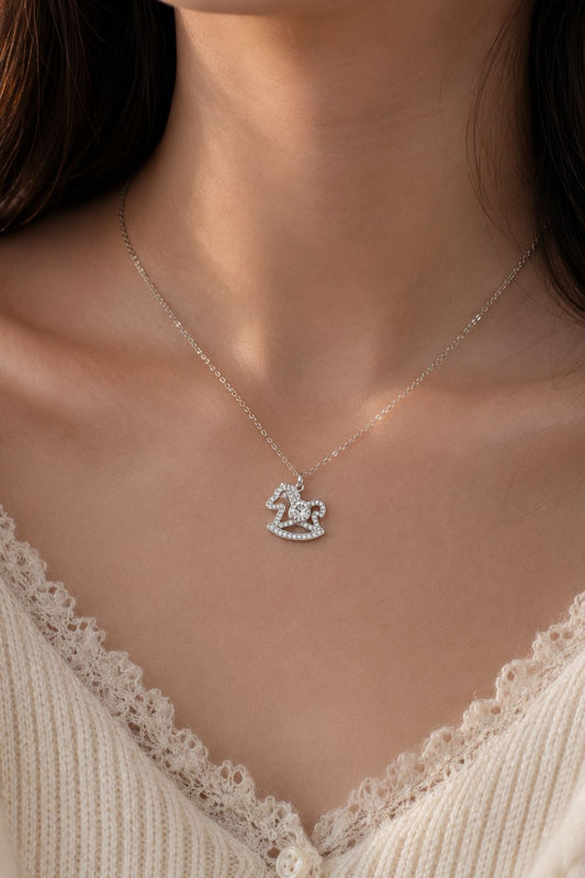 Moissanite 925 Sterling Silver Rocking Horse Necklace