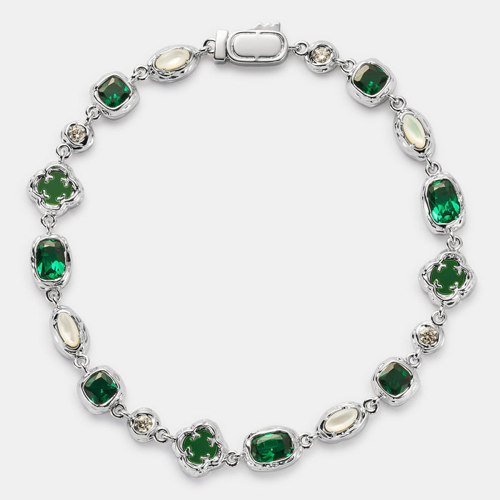 Melted Emerald Gemstone Bracelet (Silver)